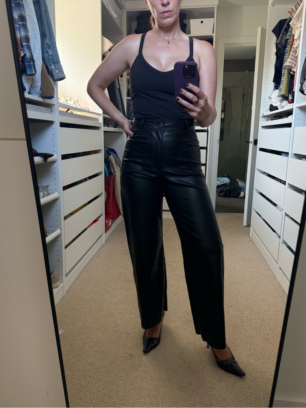 Zara Black Faux Leather High-Waist Wide-Leg Pants